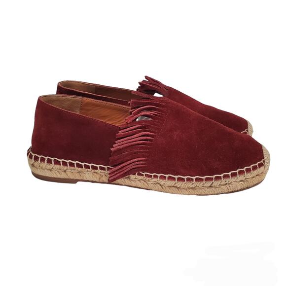 Chloé Claret Red Suede Fringe Espadrille Flats US 7 / EU 37 Boho Chic Designer - Picture 1 of 14